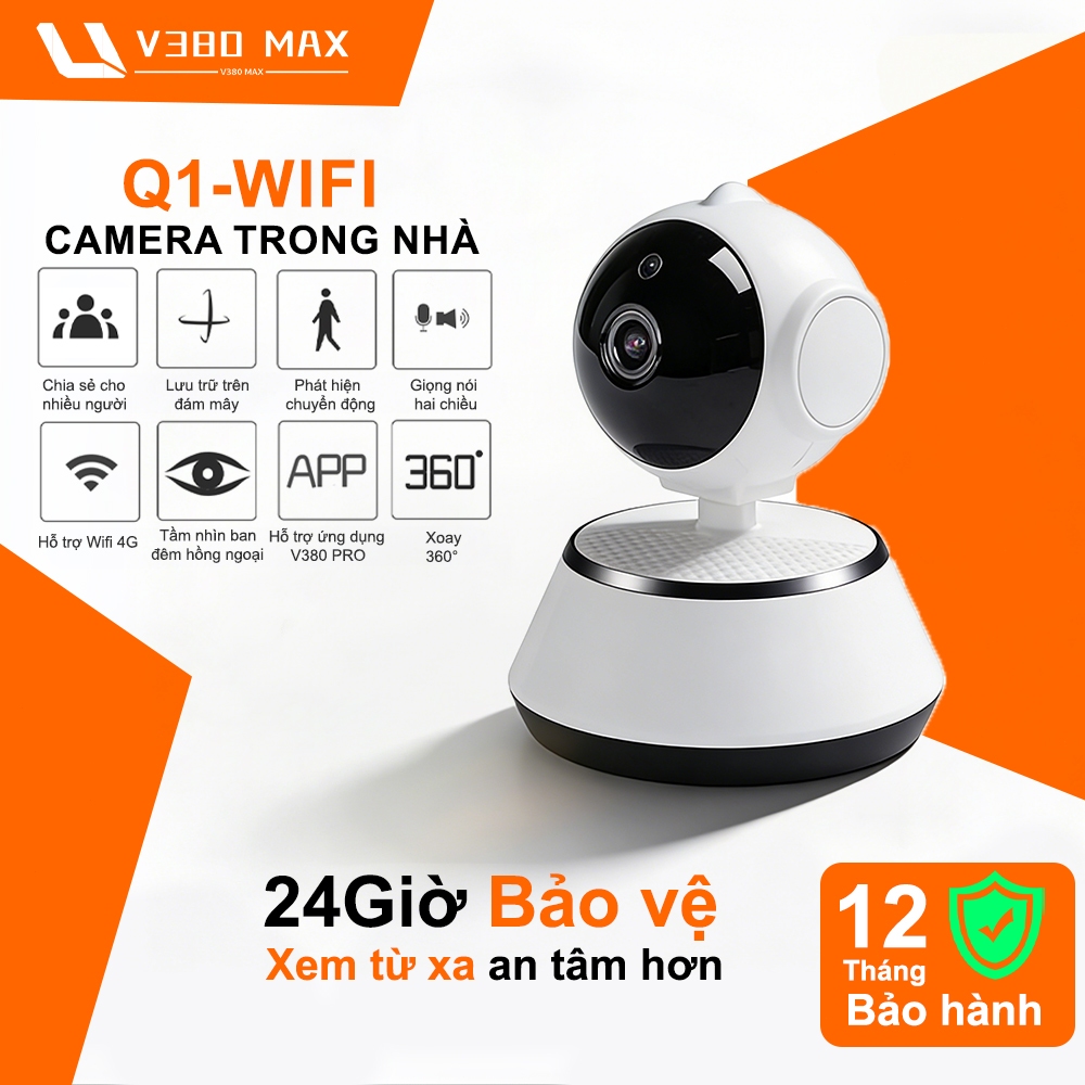 V380 MAX Q1 CCTV Kết nối WiFi Camera an ninh nhà thông minh IP Camera Baby/Pet/Nanny HD 1080P Máy ản