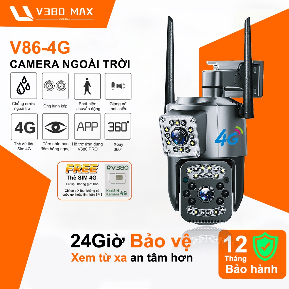 V380 Max Dual Lens camera V86 quan sát camera giám sát không dây ngoài trời 4G camera ống kính kép T