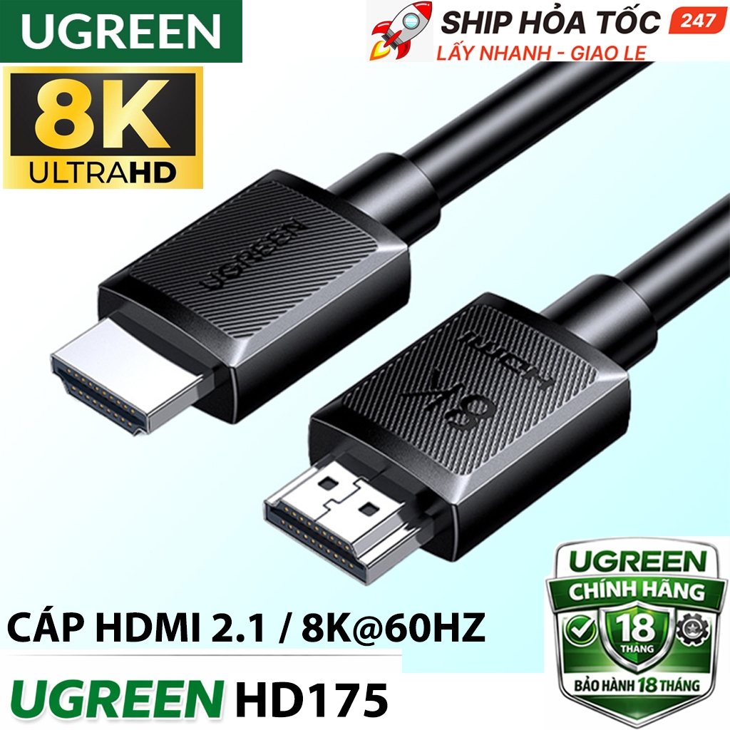 Cáp HDMI 2.1 UGREEN HD175 Hỗ trợ 8K60Hz 4K120Hz, Dây HDMI 2.1 Tốc độ truyền 48Gbps - Chính Hãng