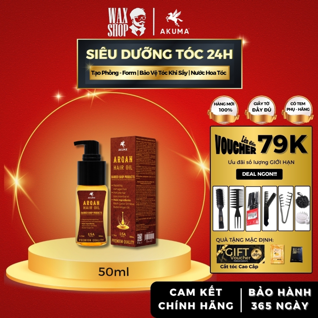 Tinh dầu dưỡng tóc Akuma Argan Hair Oil 50ml chính hãng, dưỡng tóc chắc khỏe