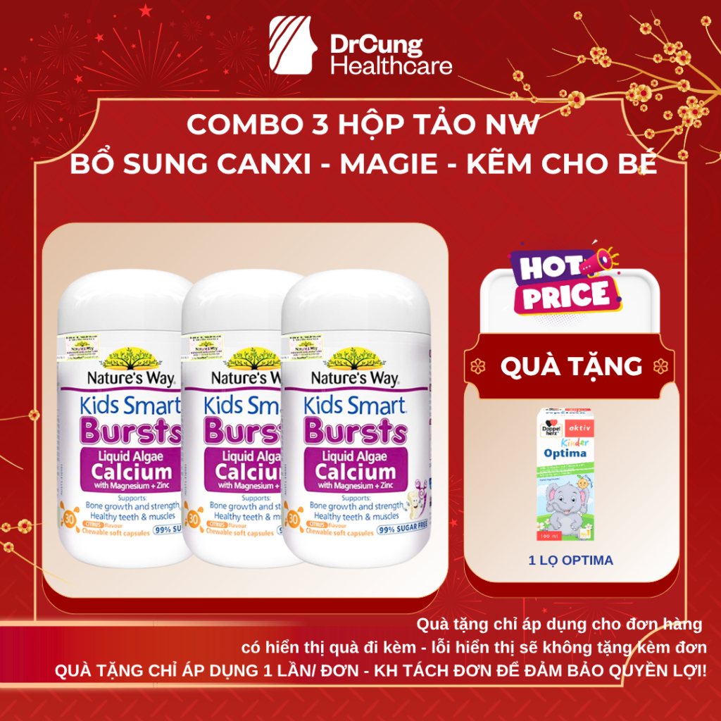 COMBO 3 HỘP Nature's Way Kids Smart CANXI TẢO NỘI ĐỊA ÚC CHO BÉ - Bổ Sung Canxi, Magie, K2, Bé Khỏe