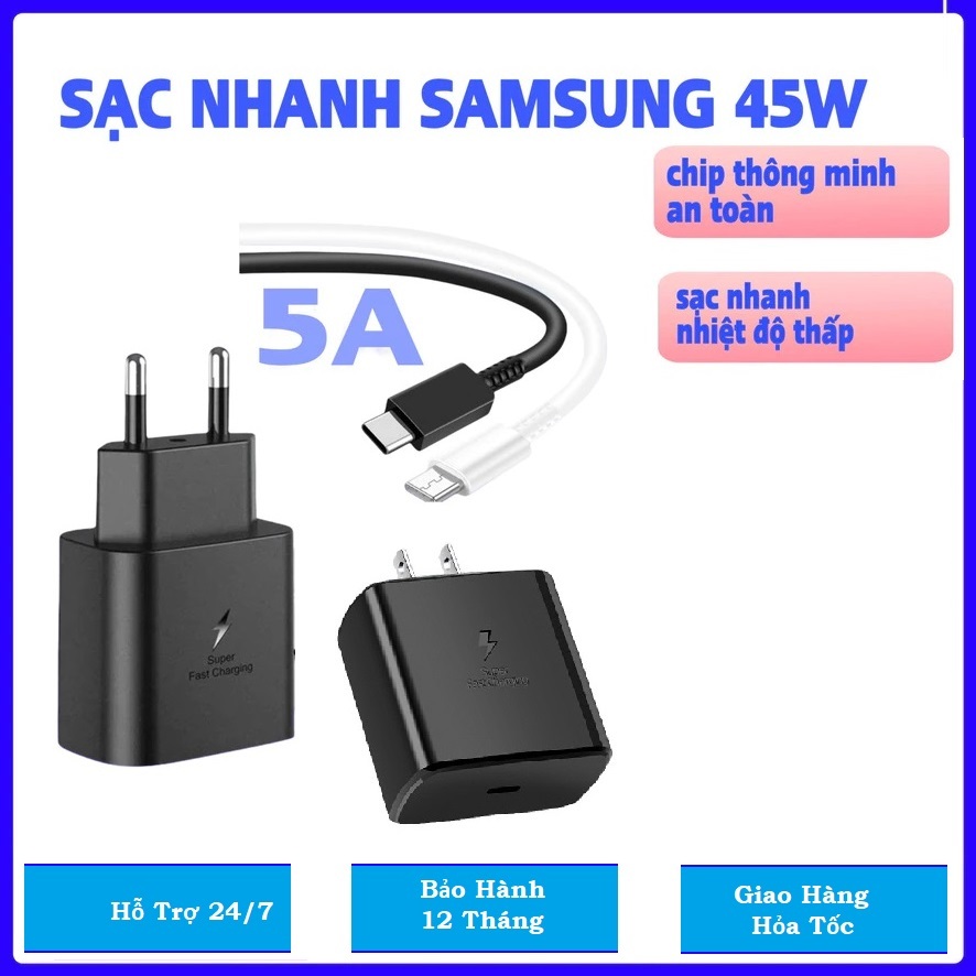 Bộ sạc điện thoại PD 45W dùng cho samsung và các dòng điện thoại androi chân Type-c
