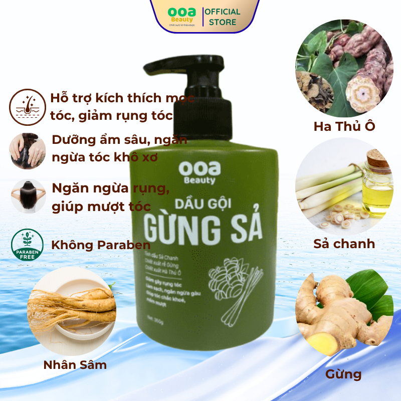V Dầu Gội Gừng - Dầu Gôi Bưởi - Ooa Beauty 350g | Giảm Rụng, Sạch Gàu, Dưỡng Tóc Bóng Mượt