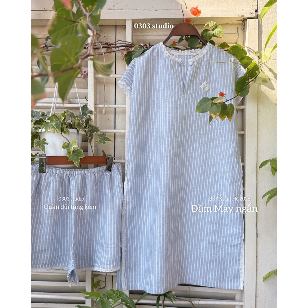 | 0303 studio | đầm linen dáng ngắn tay ló nhẹ - dòng Mây