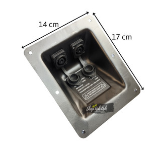 Trạm Loa Sắt 14x17cm Lổ Thùng 12.5x10 sẳn jack loa speakon cái có nắp chống nước