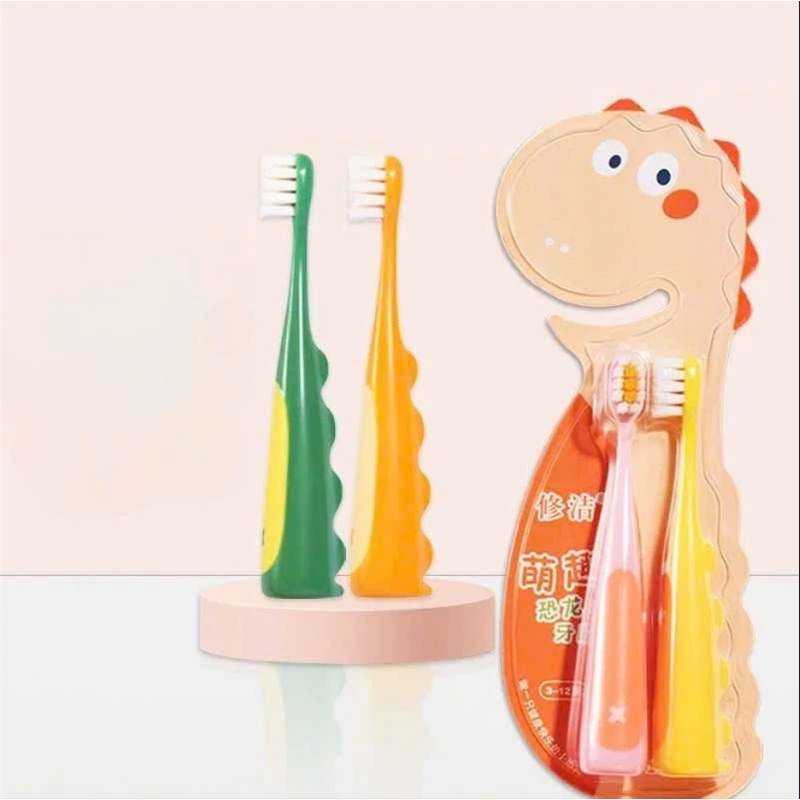 Set 2 bàn chải lông mềm 2x14 cm kiểu dáng khủng long siêu dễ thương dành cho bé