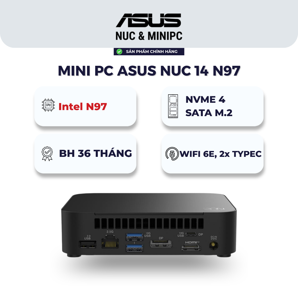 Mini PC ASUS NUC 14 Essential (RNUC14MNK97) - Intel N97, DDR5 RAM, SSD NVMe