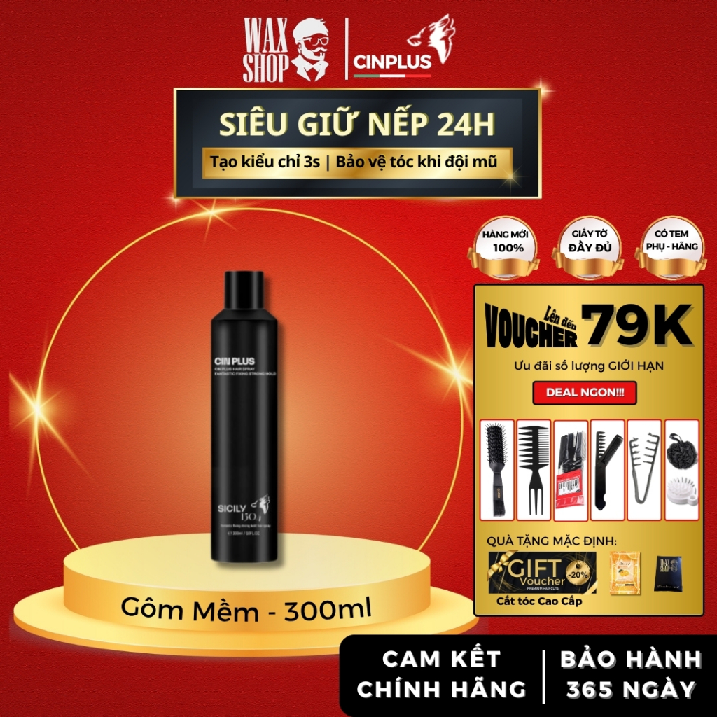 Gôm xịt tóc nam Cinplus Hair Spray 300ml gôm mềm giữ nếp và tạo texture tự nhiên