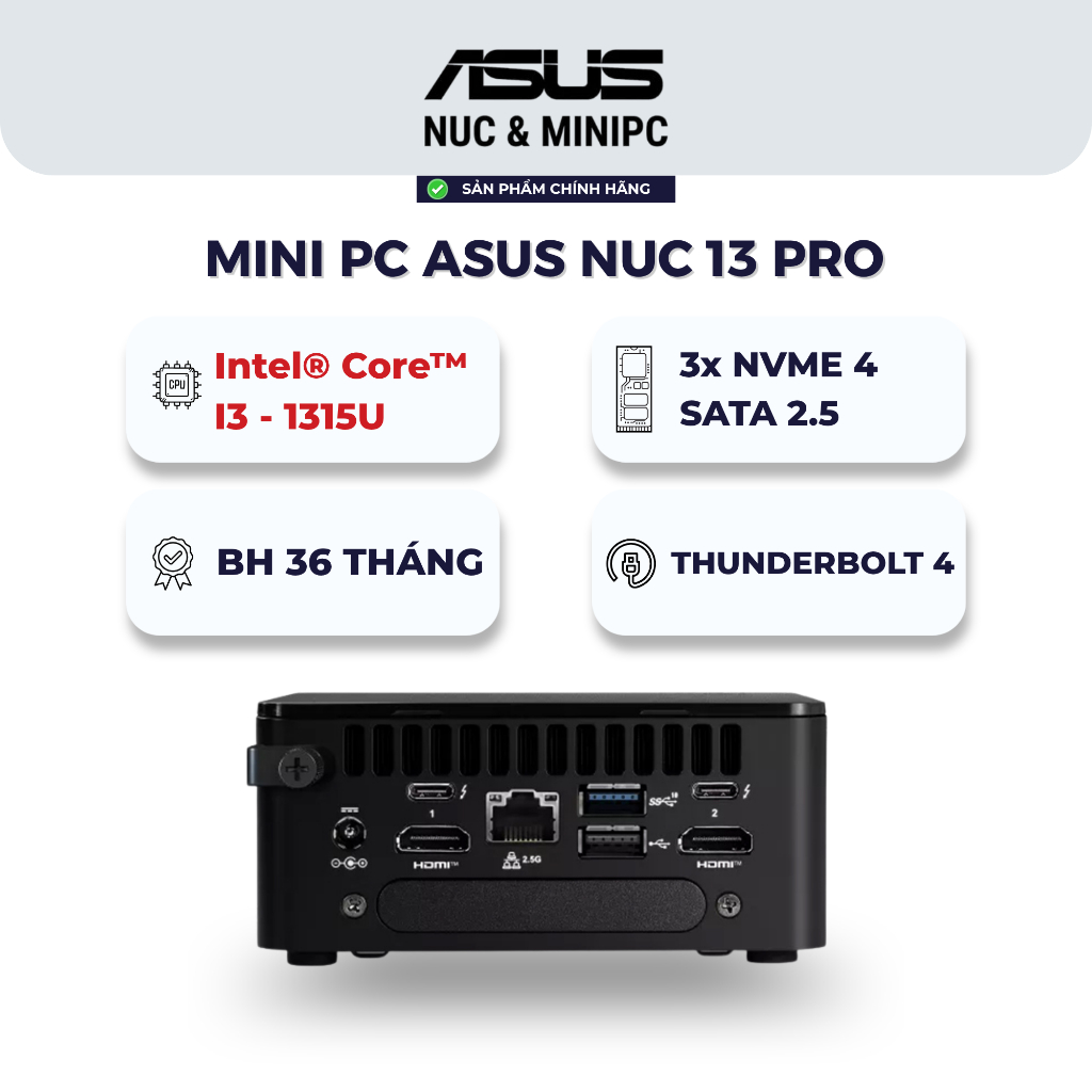 Mini PC ASUS NUC 13 Pro RNUC13ANHI300001I - Core i3-1315U, DDR4 3200, Iris Xe