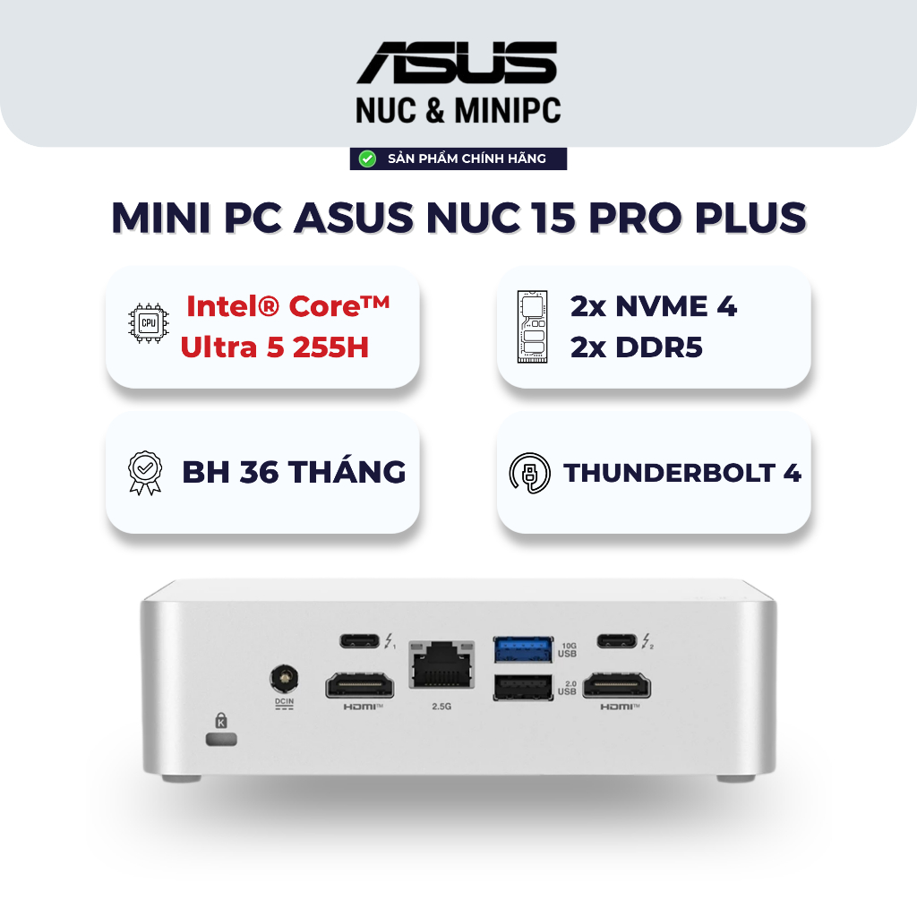 Mini PC ASUS NUC 15 Pro Plus (RNUC15CRSU500000I) - Intel Core Ultra 5 225H, DDR5 RAM