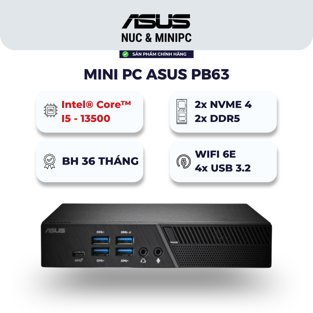 Mini PC ASUS PB63 (PB63-B5335AD) - Intel Core i5-13500, DDR5 RAM, SSD NVMe