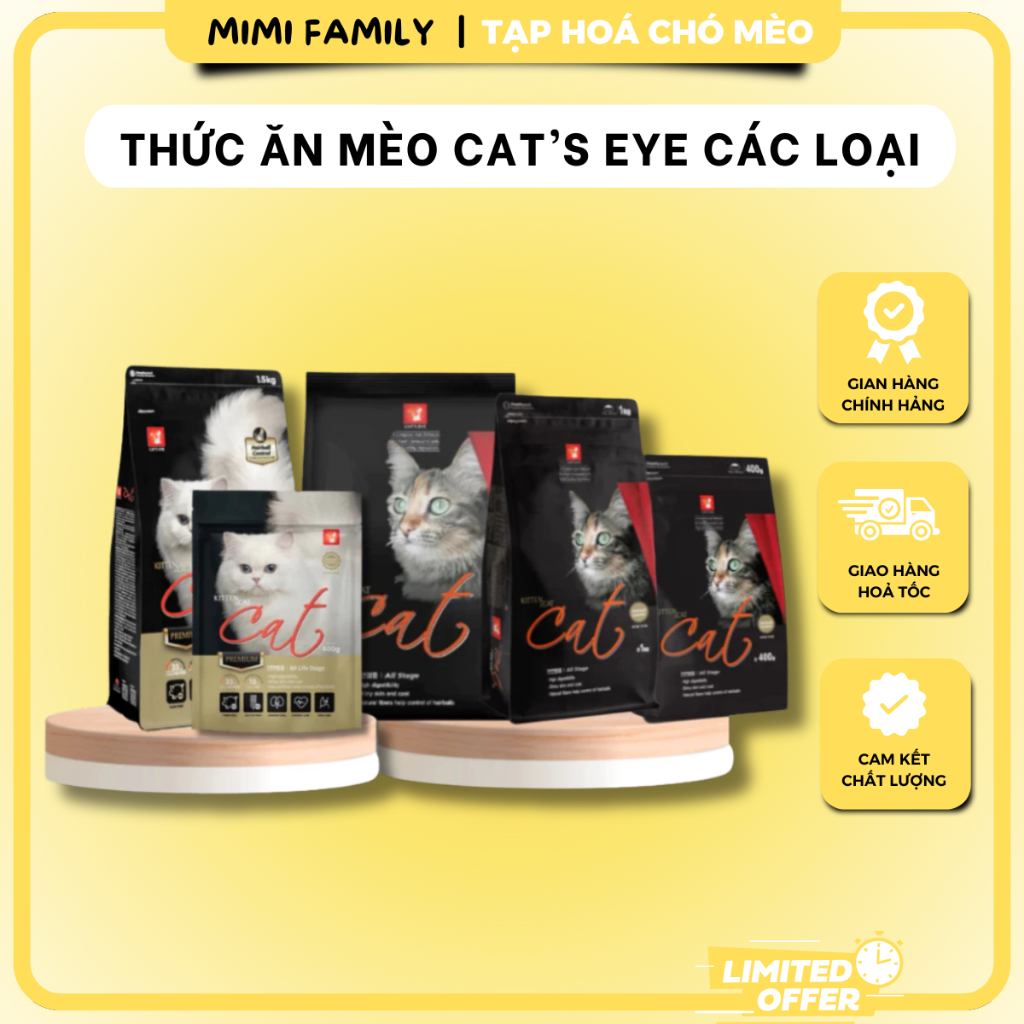 Thức Ăn Hạt Cat's Eye Cho Mèo 400g, Cat Eye 1Kg, Cat Eye Premeum 400g, Túi Nguyên Seal 1.5kg
