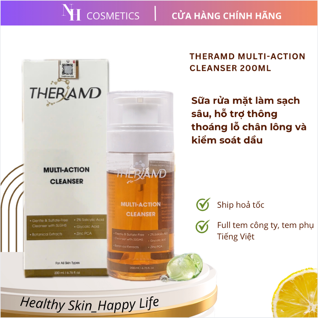 [TEM CTY] Sữa Rửa Mặt THERAMD MULTI-ACTION CLEANSER 200ML- Làm Sạch Sâu, Giảm Mụn, Kiềm Dầu