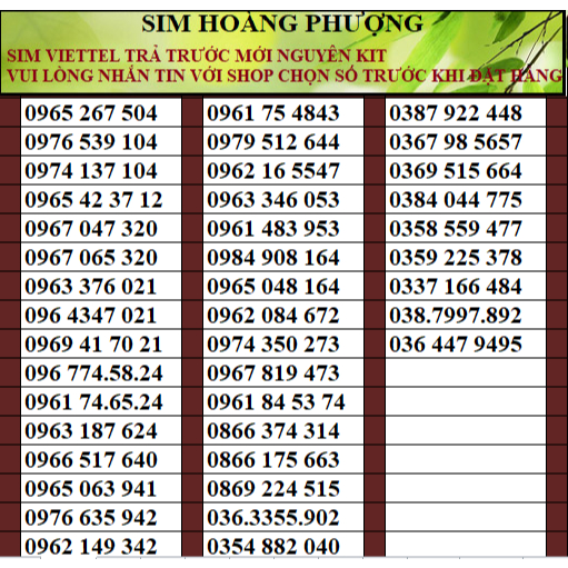Sim viettel số đẹp đồng giá 120k