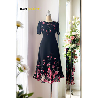 SONNGUYEN Đầm xoè trung niên dài qua gối Đầm dự tiệc 37101 (Dài 110cm)
