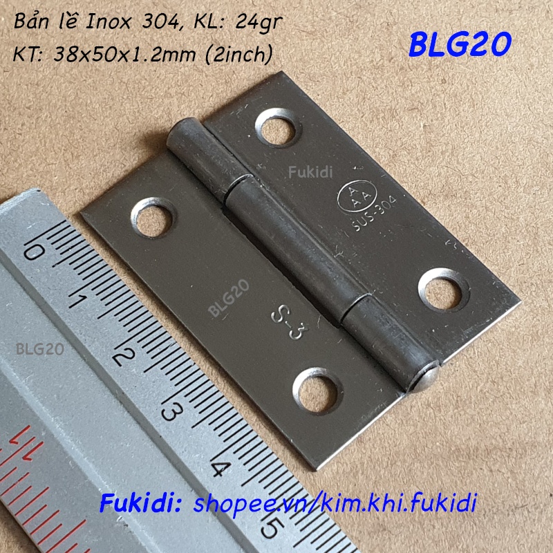Bản lề lá inox 304 KT: 38x50 dày 1.2mm (2.0 inch) - BLG20