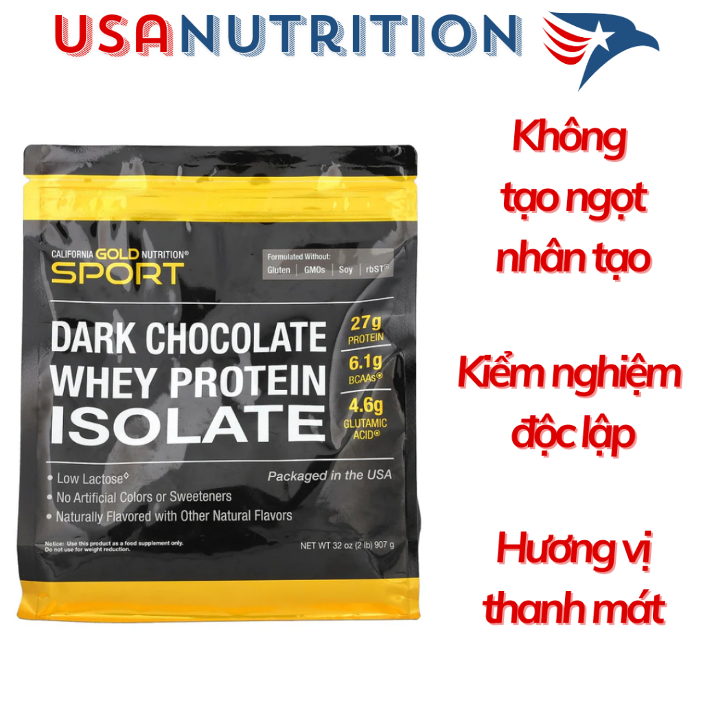 Whey Protein Isolate 100% không chất tạo ngọt nhân tạo California Gold Nutrition : 2lbs 907g