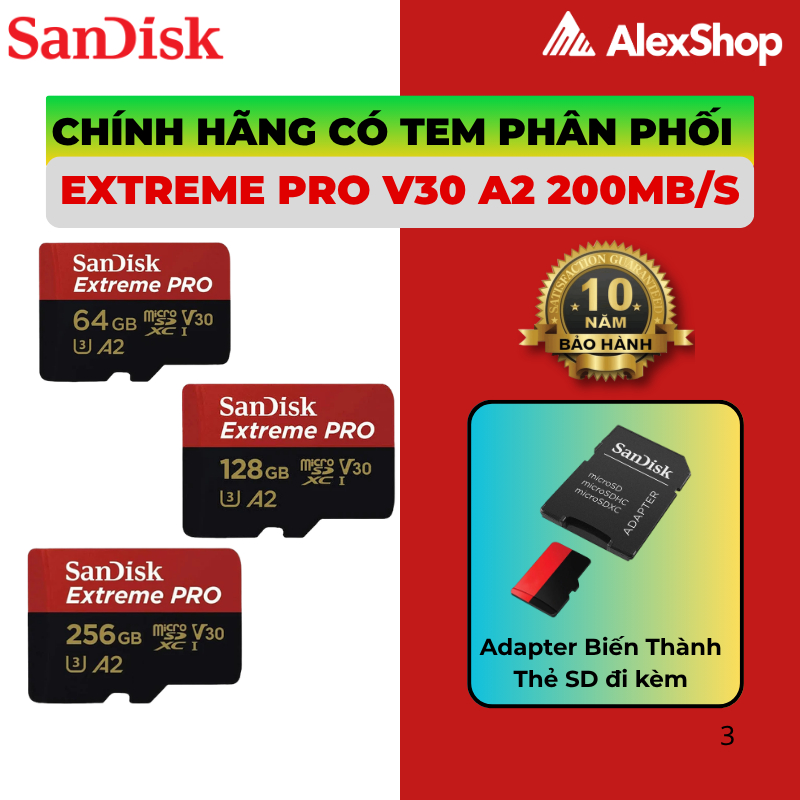 [CHÍNH HÃNG 2026] Micro-SDXC SanDisk Extreme Pro | Thẻ Nhớ Nhỏ Có Adapter Micro-SDXC SanDisk Extreme