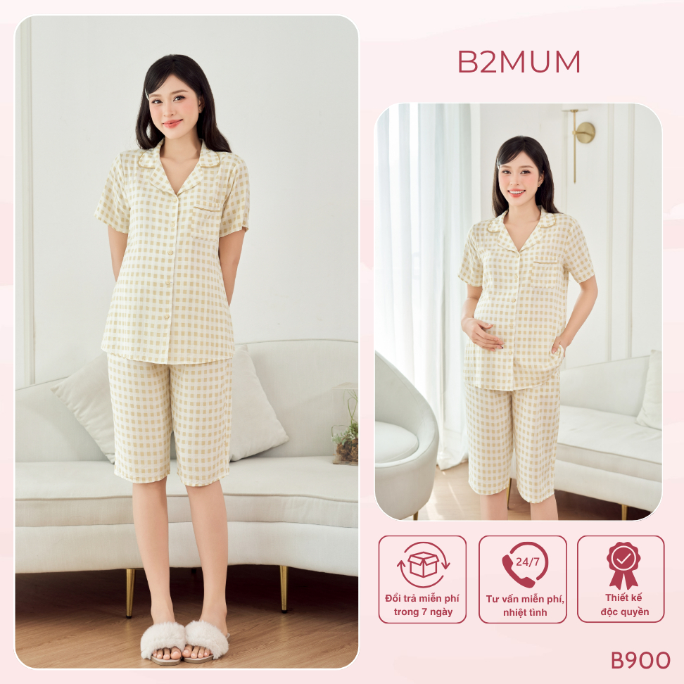 Bộ Pijama Bầu Lanh Thái Dáng Suông Quần Ngố – Đồ Bộ Mặc Nhà Thoáng Mát Nhẹ Mềm Cho Mẹ Bầu Sau Sinh R