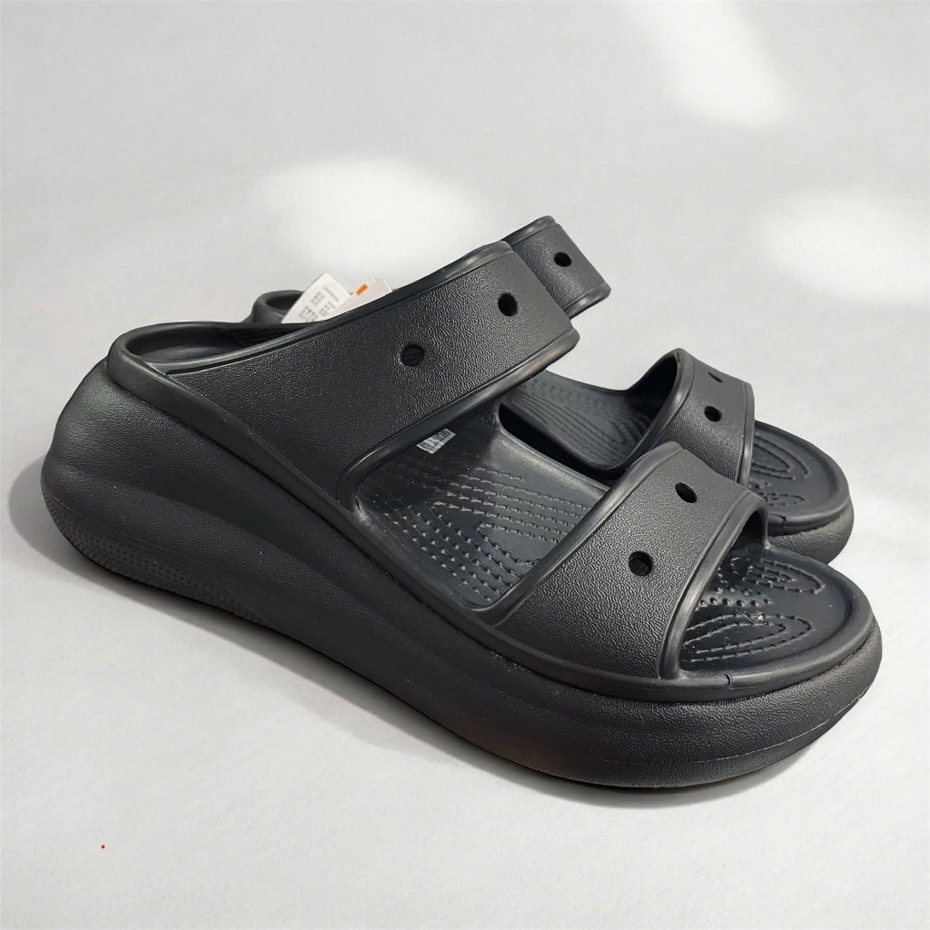 [HÀNG LOẠI 1] Dép Crocs nữ đế cao 7cm 2 quai ngang màu đen – hack dáng xinh, mang là mê