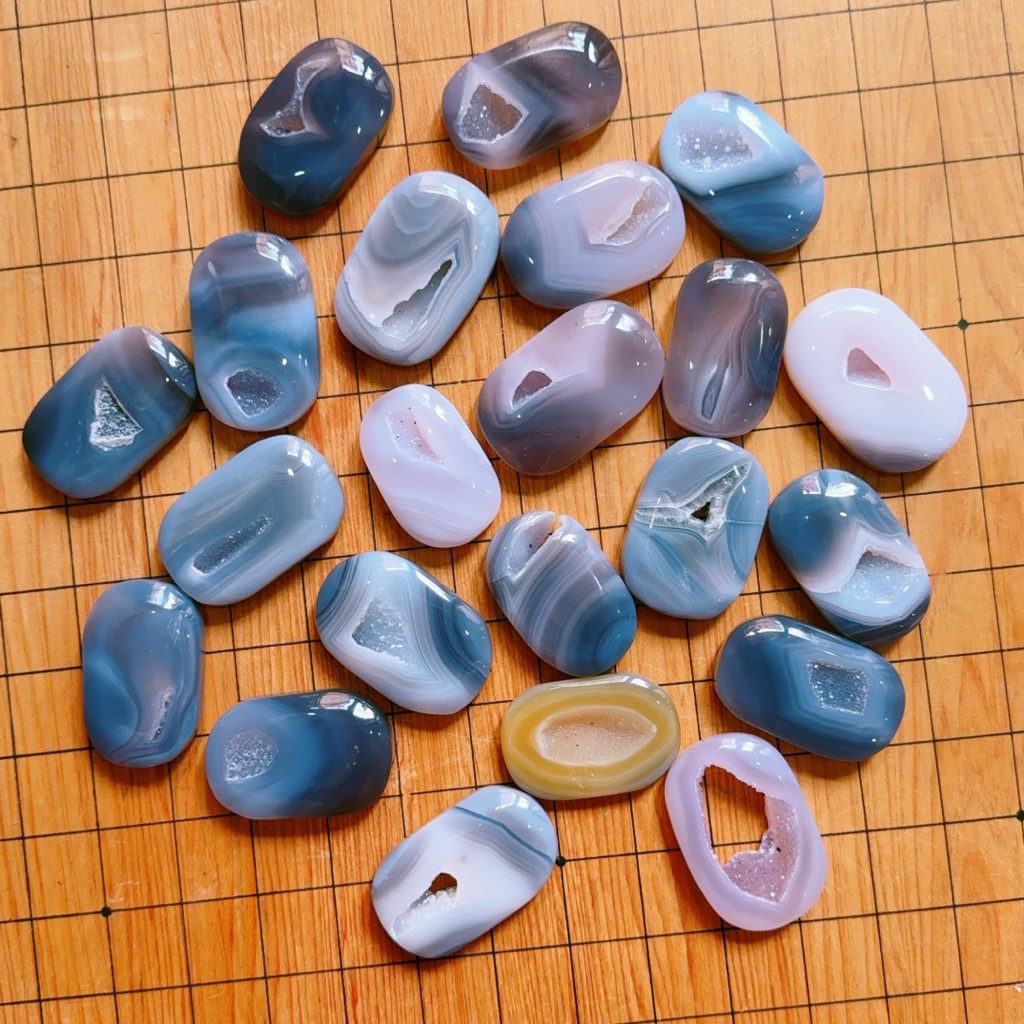 [New Arrivals] Palm đá Blue AGATE, Blue Druzy Lace Agate, có hốc kim sa tự nhiên siêu đẹp