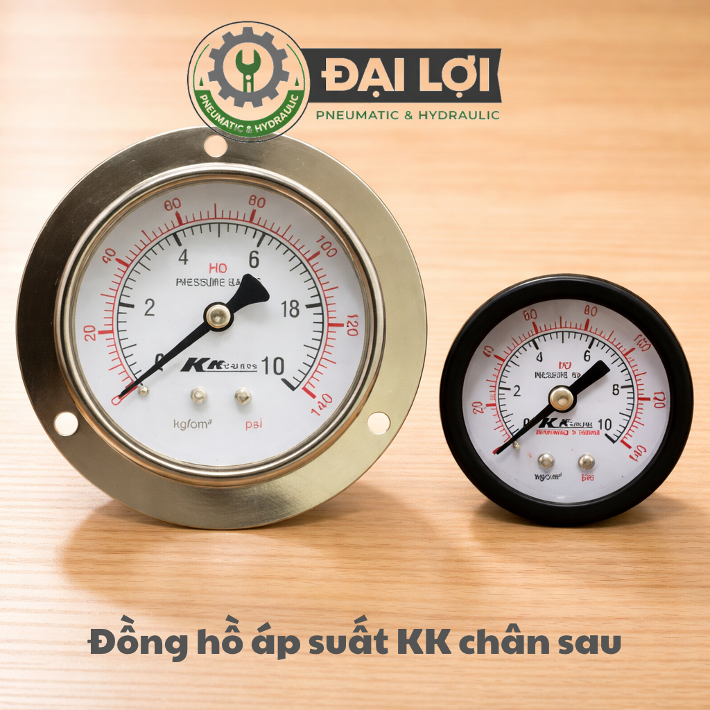 [Rẻ Vô Địch] Đồng Hồ Áp Lực Kkgauges Chân Sau (MẶT 40- không có vành)- Đồng Áp Suất Chính Xác