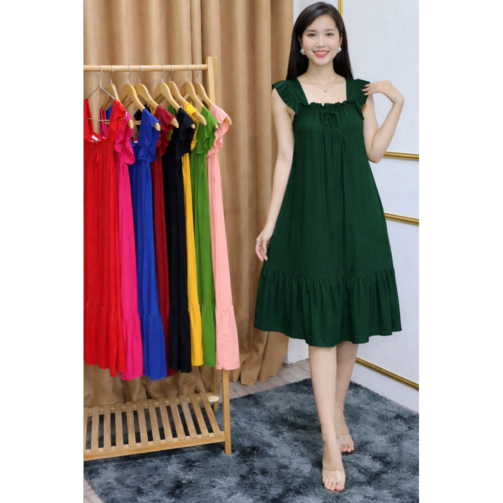 Đầm ngủ, đầm mặc nhà thun lạnh, tay cánh tiên xinh xắn