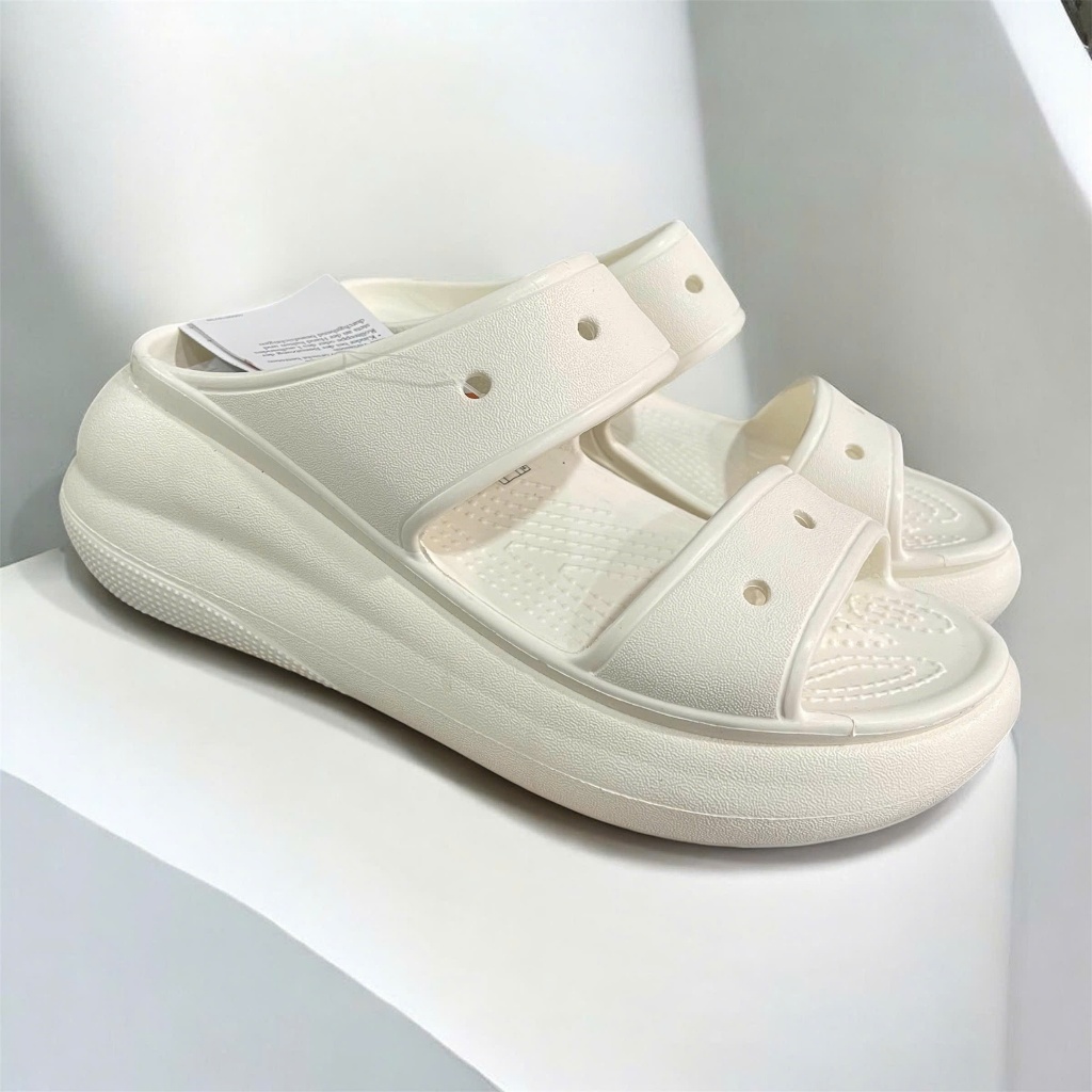 [HÀNG LOẠI 1] Dép Crocs nữ đế cao 7cm 2 quai ngang màu trắng ngà – thanh lịch, tôn dáng, cực kỳ dễ p