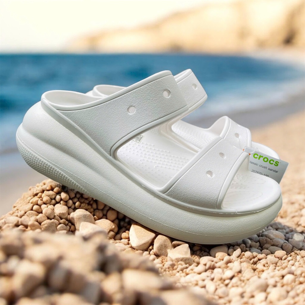 [HÀNG LOẠI 1] Dép Crocs nữ đế cao 7cm 2 quai ngang màu trắng – tinh tế, tôn dáng, mang là xinh