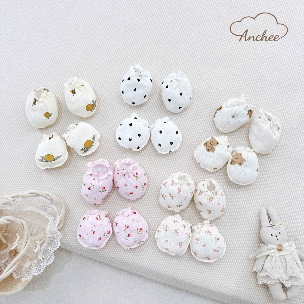 Set Bao Tay Chân Bo Chun Hoạ Tiết Vintage Cho Bé Sơ Sinh Vải Thông Hơi Mềm Thoáng Anchee x Babico
