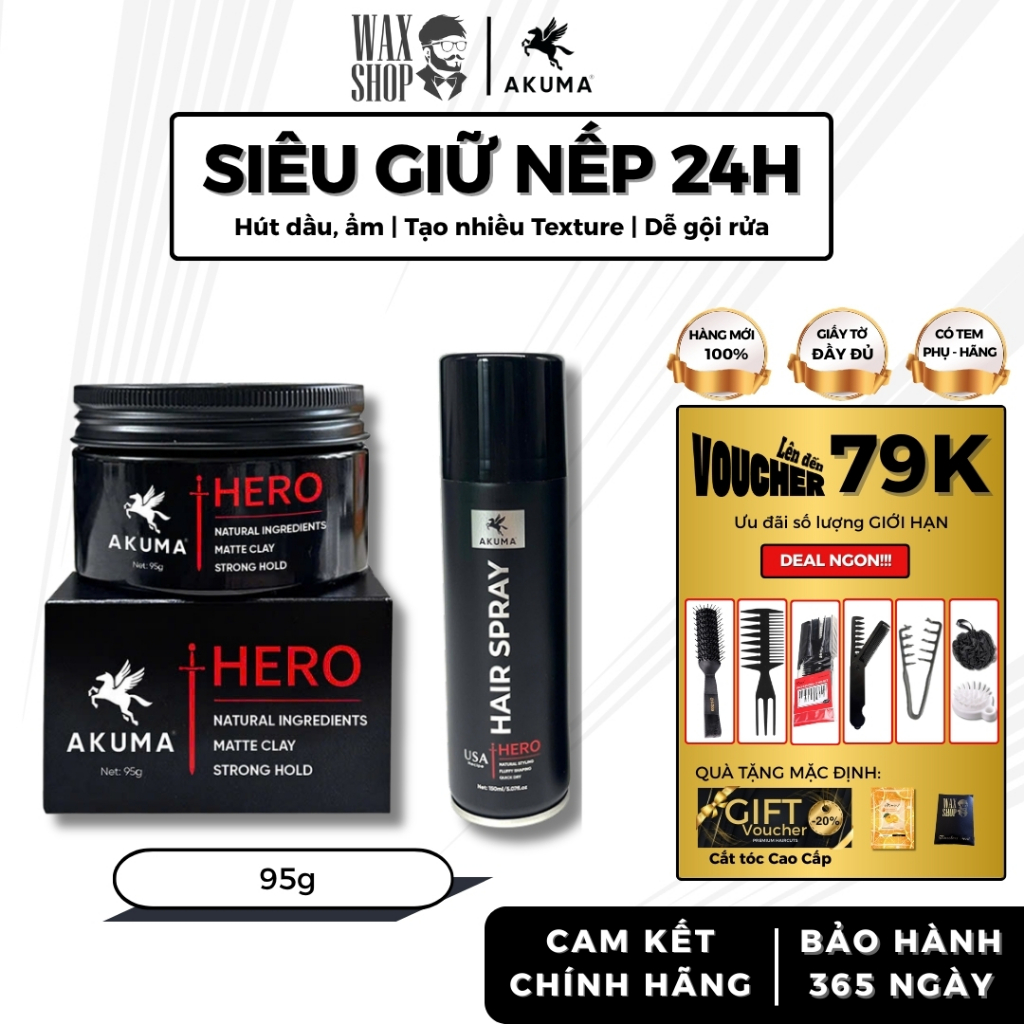 Sáp vuốt tóc nam Akuma Hero Matte Clay 95g chính hãng, gel, wax giữ nếp tóc - Waxshop