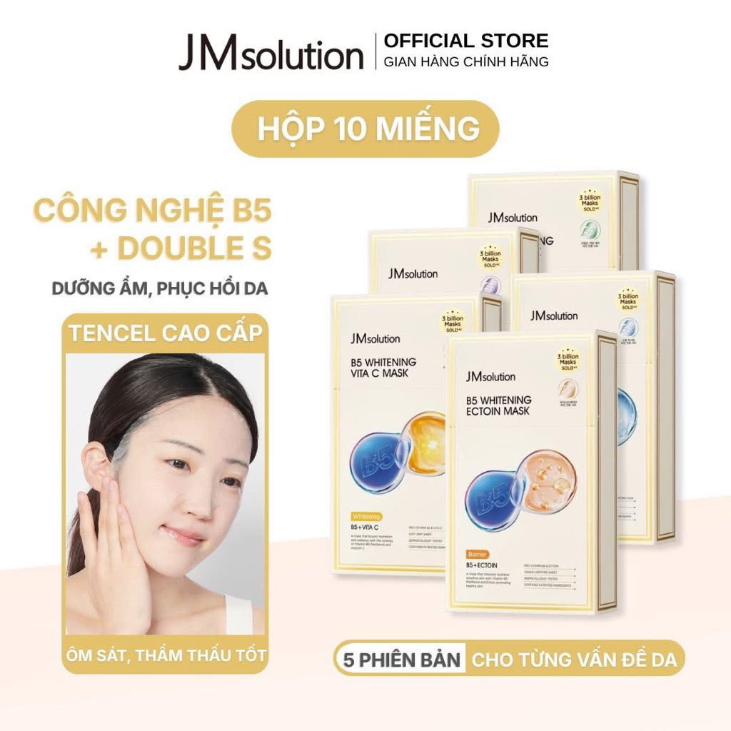 Mặt Nạ JM Solution B5 Whitening Ectoin Mask 10 Miếng Phục Hồi, Dưỡng Ẩm Chuyên Sâu - Jolie