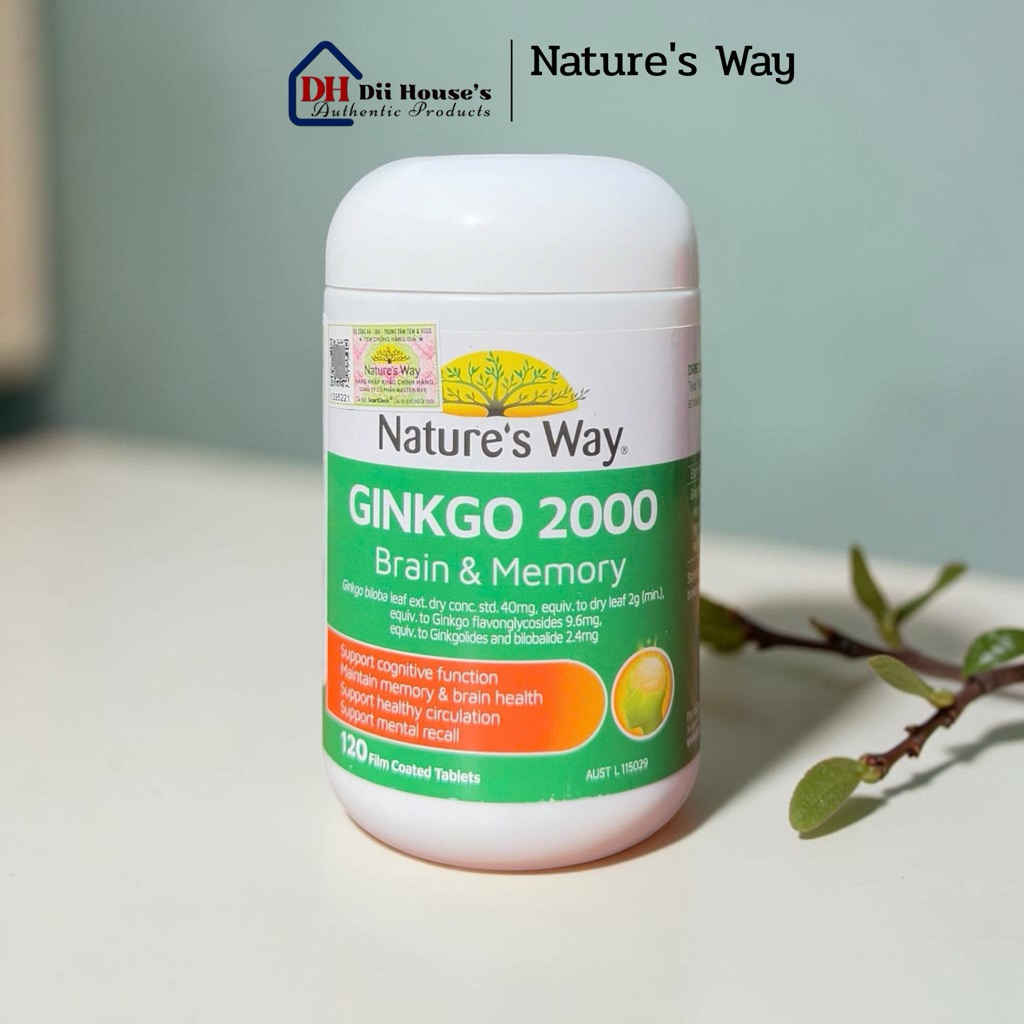 [Nhập khẩu] Viên uống bổ não, tăng cường trí nhớ Nature’s Way Ginkgo 2000 Brain  & Memory 120 viên -