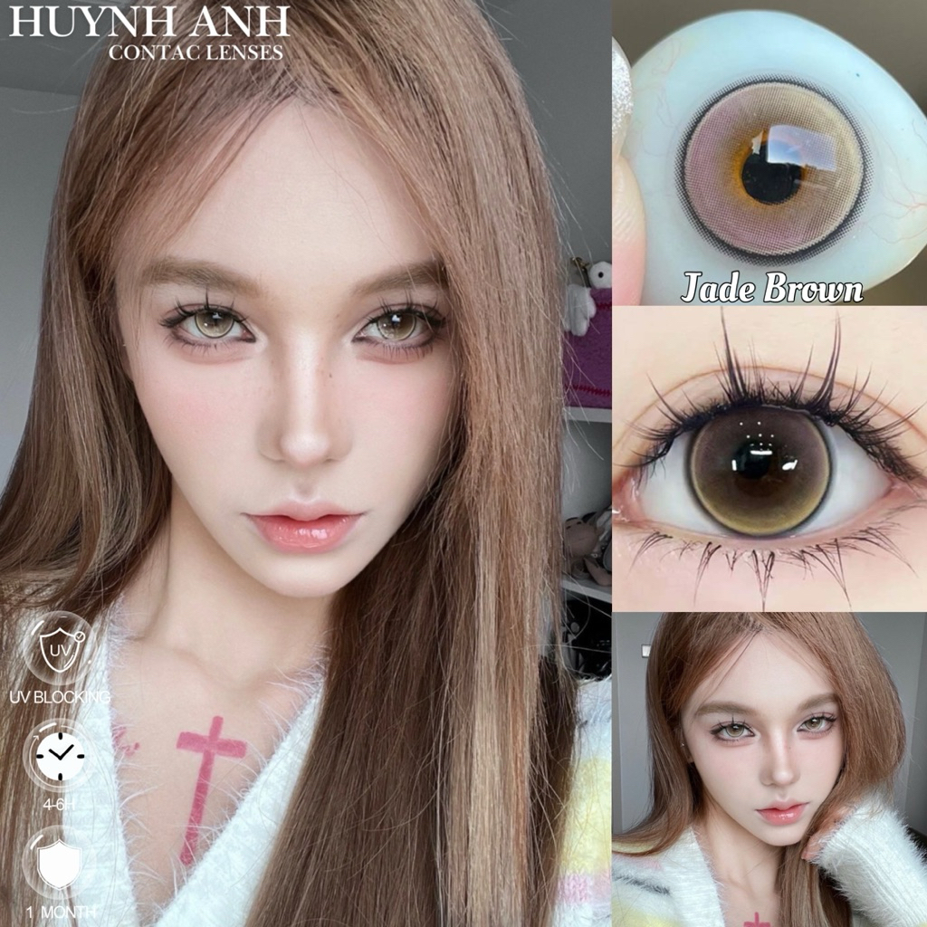 Lens Mắt Kính Áp Tròng nâu vàng tây viền đen jade brown Dia 14.2mm Gdia 14.0mm