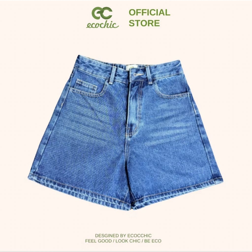 [THANH LÝ] Quần Đùi Bò ECOCHIC DENIM SHORTS Cạp Cao Lưng Chun Co Giãn Tốt Chính Hãng
