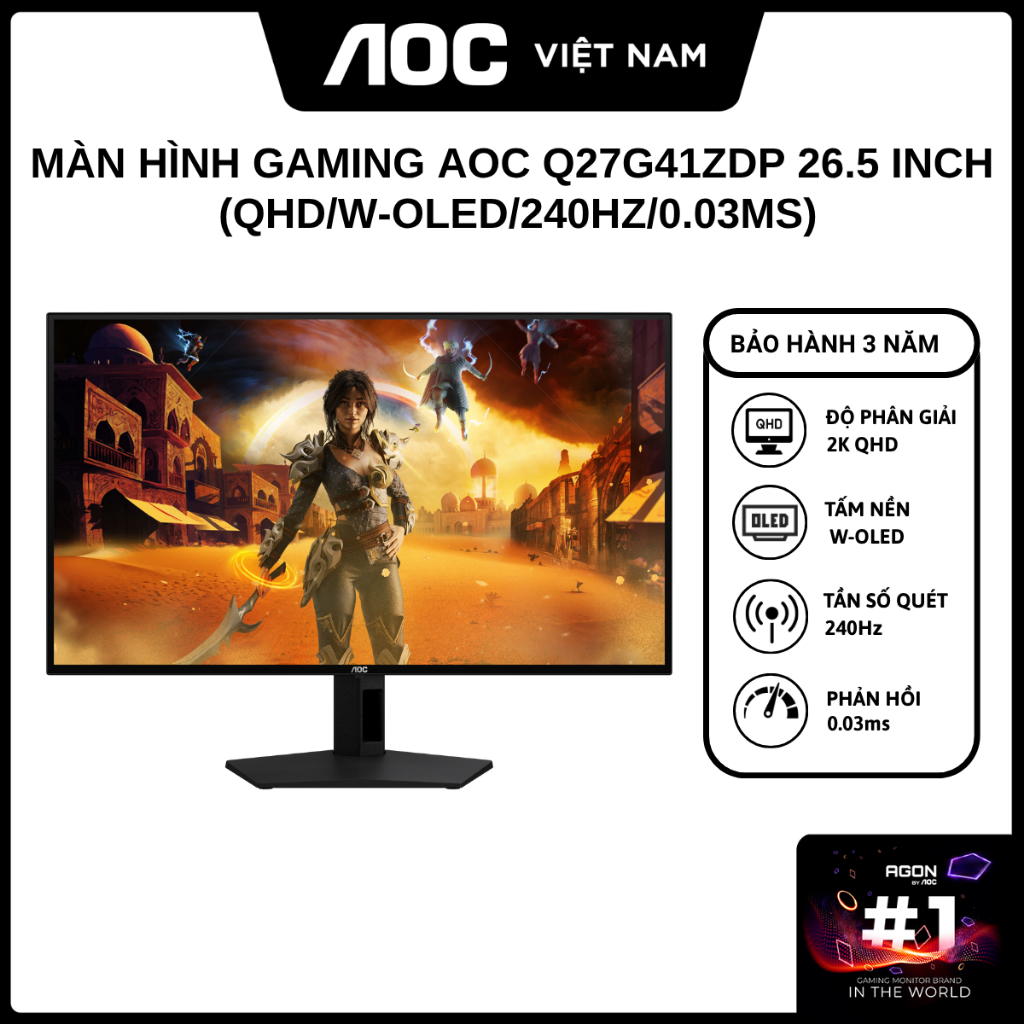 Màn Hình Gaming AOC Q27G41ZDP 26.5 inch 2K (QHD/W-OLED/240Hz/0.03ms) - Hàng Chính Hãng