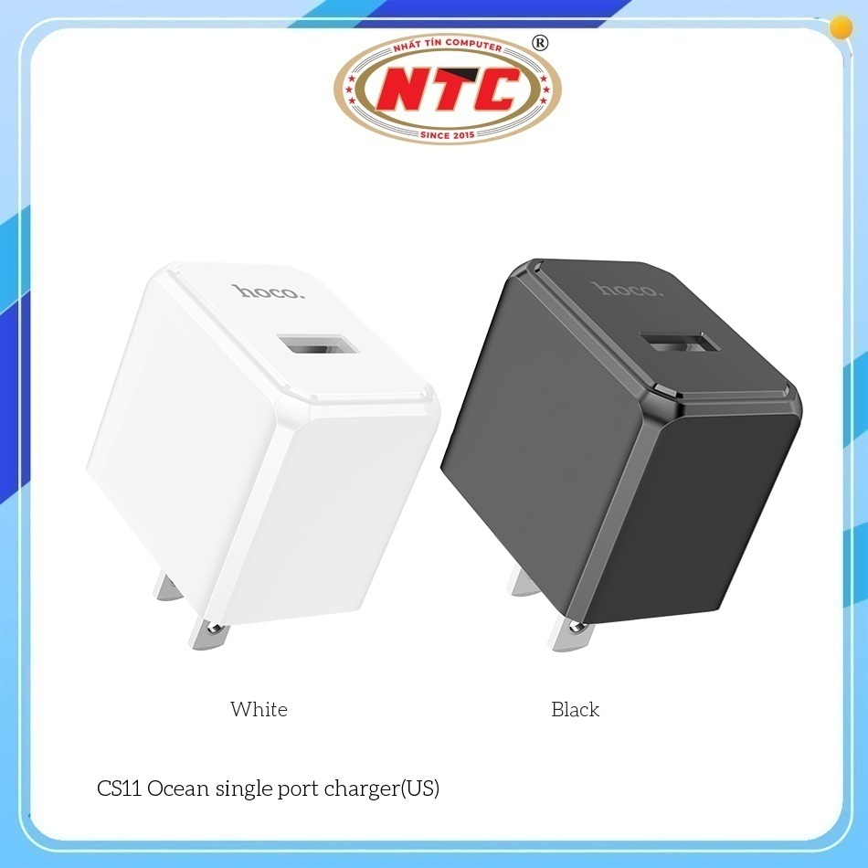 Cốc sạc Hoco CS11 chân dẹp, cổng USB-A max 2.1A