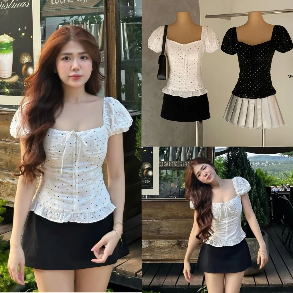 [HOẢ TỐC - HN ] Yun Linen Top - Áo linen tay bồng kiểu, phối chun chấm bi By BUN222 | BigBuy360 - bigbuy360.vn