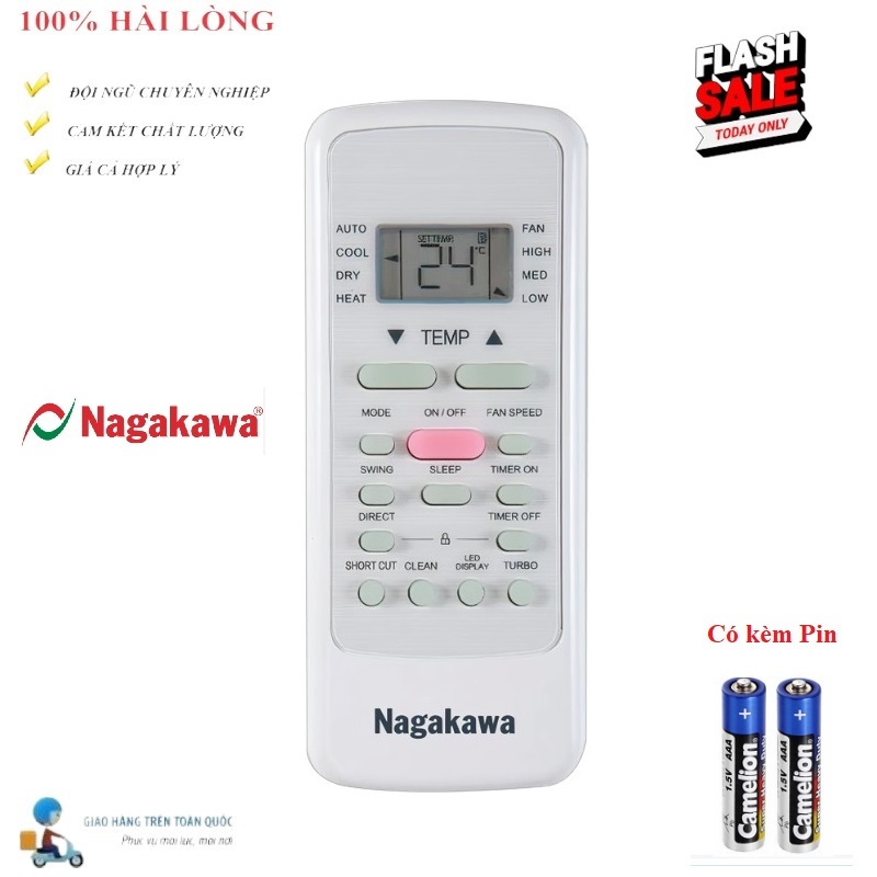 [HÀNG LOẠI XỊN] Remote Điều khiển điều hòa Nagakawa- NÚT HỒNG 2 chiều Inverter GIẢM ĐƯỢC 16 ĐỘ