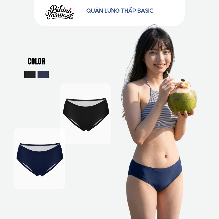 Quần bơi nữ lưng thấp sexy fit dáng đi biển - Bikini Passport - BSV134_NV