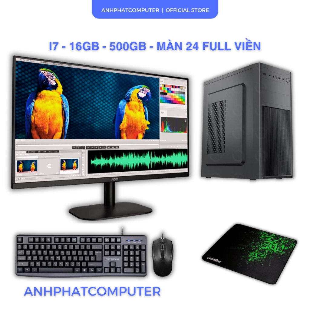 Máy Tính Bàn i7 16GB SSD 240GB Full Bộ Màn 22 24 Inch Full Viền Chạy Mượt Capcut Canva Game