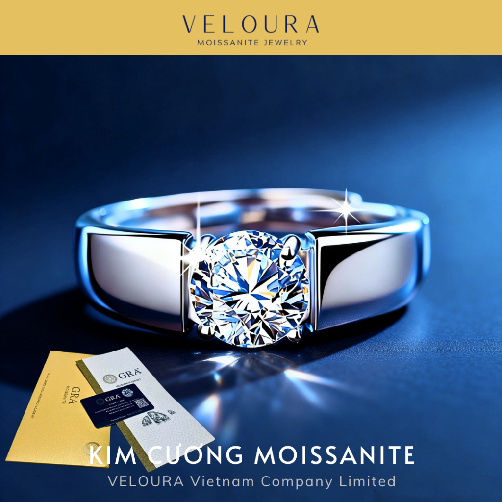 Nhẫn Nam Moissanite 1 Carat 4 Chấu Cổ Điển VELOURA - Sang Trọng Lịch Lãm | GRA VJN026