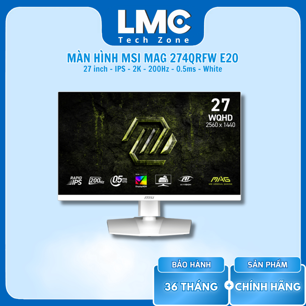 Màn Hình MSI MAG 274QRFW E20 (27 inch - IPS - 2K - 200Hz - 0.5ms - Trắng)