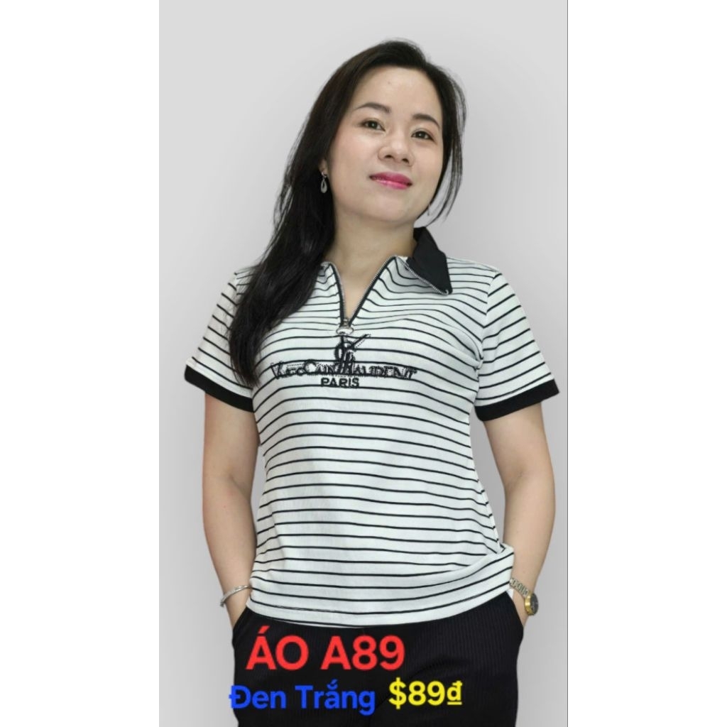 ÁO THUN SỌC CỔ KHÓA KÉO SANG TRỌNG