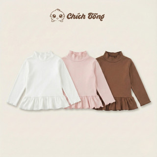 Áo giữ nhiệt bé gái cổ bèo cổ 3 phân phong cách Hàn cho bé 10–24kg | Chích Bông Kidswear