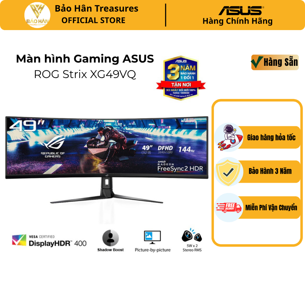 Màn hình Gaming ASUS ROG Strix XG49VQ (49 inch - Super ultrawide - Cong - 144Hz) Hàng Chính Hãng