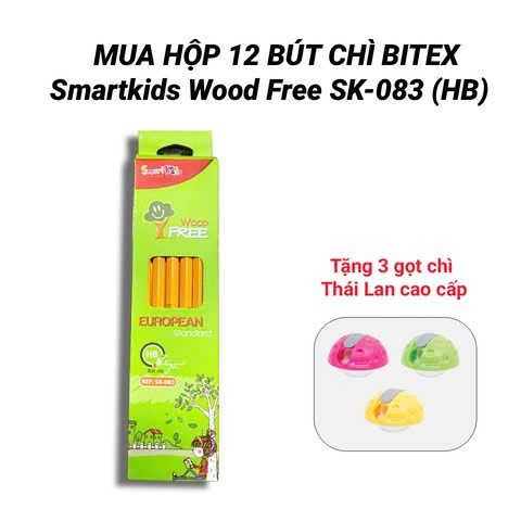 [TẶNG 3 GỌT CHÌ THÁI] Hộp 12 Bút chì Bitex (CASIO) HB Smartkids Wood Free SK-083