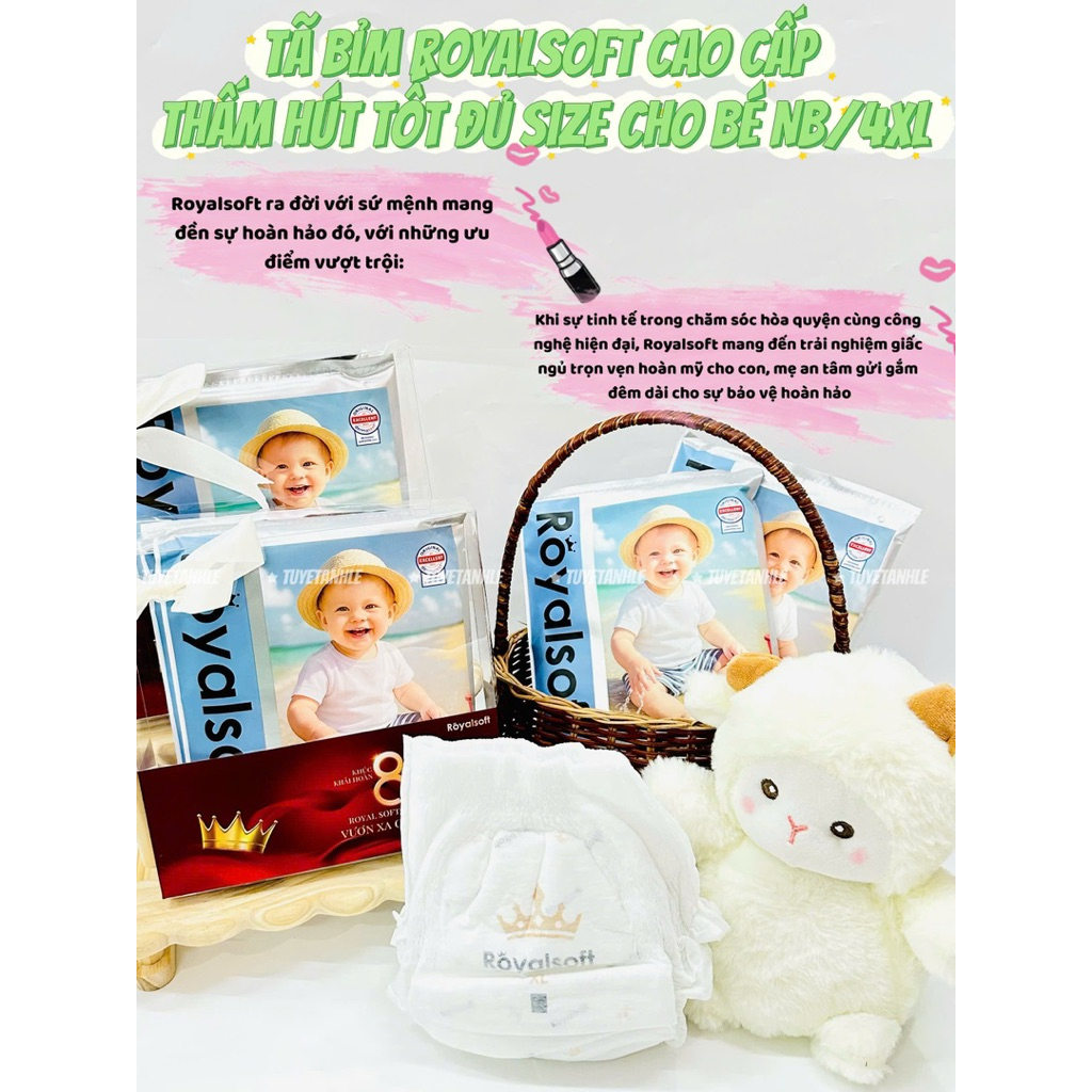 Tả Bỉm Royal Soft cao cấp - thấm hút tốt cho bé NB - 4XL