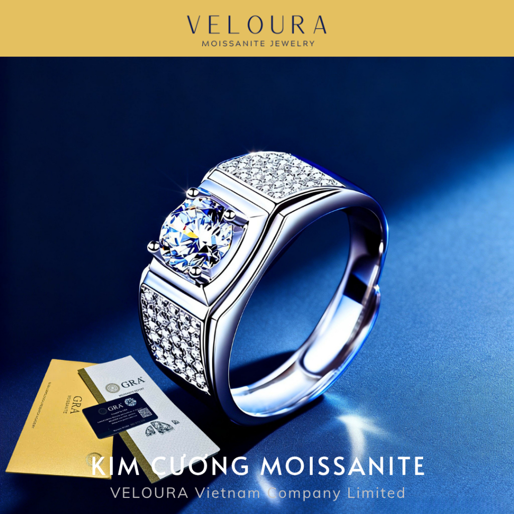 Nhẫn Nam Moissanite 1 Carat Cao Cấp VELOURA - Bản Vuông Luxury Sang Trọng | GRA VJN028