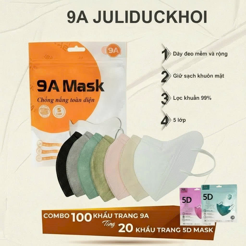 50 Chiếc Khẩu Trang 9A July Chống Nắng, 5 Lớp Dầy Dặn, Chống Tia , Kháng Khuẩn
